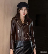 Load image into Gallery viewer, Women's Fashionable Leather Jacket Slim-Fit Coat
