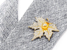 Load image into Gallery viewer, Vintage CZ Micro Pave Maple Leaf Brooch Pin, Sku#P35