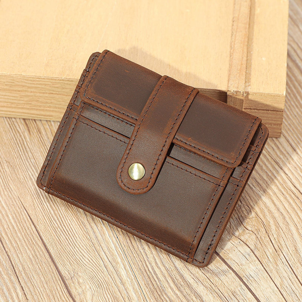 Men's Minimalist Genuine Leather Coin & Transit Card Holder Wallet