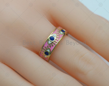 Load image into Gallery viewer, Colorful Enamel Evil Eye Adjustable Ring, 18K Gold Filled Ev