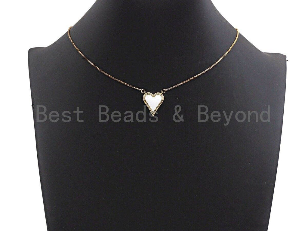 Enamel White and Black heart Pendant, CZ Micro Pave Oil Drop Heart pendant, Enamel Jewelry,16x19mm, #Z481
