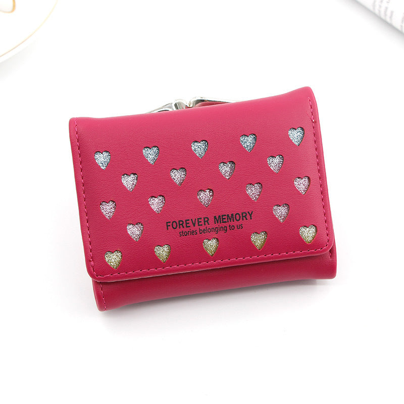 Three-Fold Wallet with Hollowed-Out Heart Design