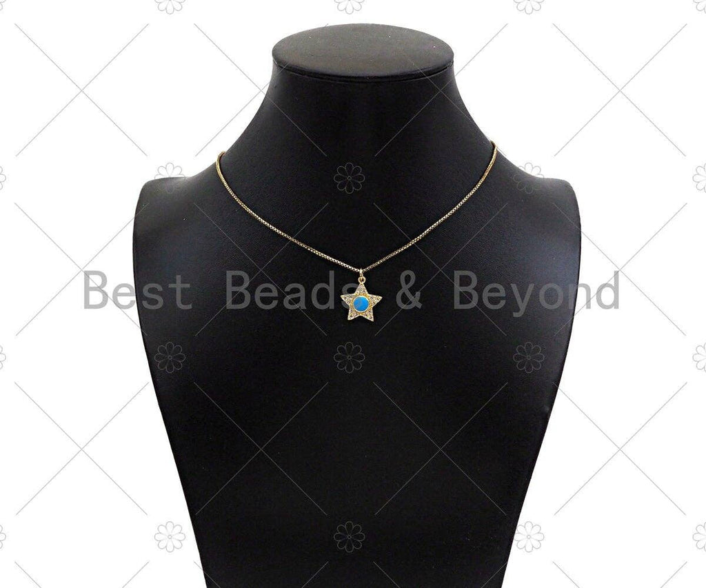 Gold Filled CZ Micro Pave Colorful Enamel Five Star Shape Pendant, 18K Gold Filled Charm, Necklace Bracelet Charm Pendant,15x17mm,Sku#B133