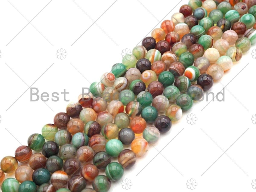 High Quality Green Brown Banded Agate Smooth Round Beads, 6mm/8mm/10mm/12mm Agate, Natural Agate Beads, 15.5"Full Strand, Sku#UA219