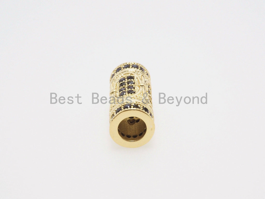 CZ Micro Pave Large hole Tube spacer beads charms/Drum barrel beads, Black CZ,15x8mm, sku#G403