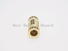 Load image into Gallery viewer, CZ Micro Pave Large hole Tube spacer beads charms/Drum barrel beads, Black CZ,15x8mm, sku#G403