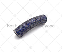 Load image into Gallery viewer, Cobalt CZ Micro Pave Half Full Pave Tube for Bracelet/Necklace, CZ Spacer Tube in Silver/Gold/Rose Gold/Black, Tube Beads, 38x8mm,sku#ML13