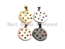 Load image into Gallery viewer, Colorful Star CZ Micro Pave Flat Round Pendant, CZ Pave Pendant, Gold/Rose Gold/Silver/Gunmetal plated, 35x50mm, Sku#F807
