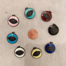 Load image into Gallery viewer, 19mm Enamel Lip Round Charm Pendant,CZ Micro Pave Oil Drop Round Lip pendant,Enamel Charm,Enamel Jewelry,sku#F605L