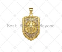 Load image into Gallery viewer, CZ Micro Pave North Star On Shield Pendant/Charm,Cubic Zirconia Star Charm, Necklace Bracelet Charm Pendant,16x25mm, Sku#LK190