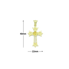 Load image into Gallery viewer, CZ Gold Flower On Cross Charm Pendant, Sku#LK1195
