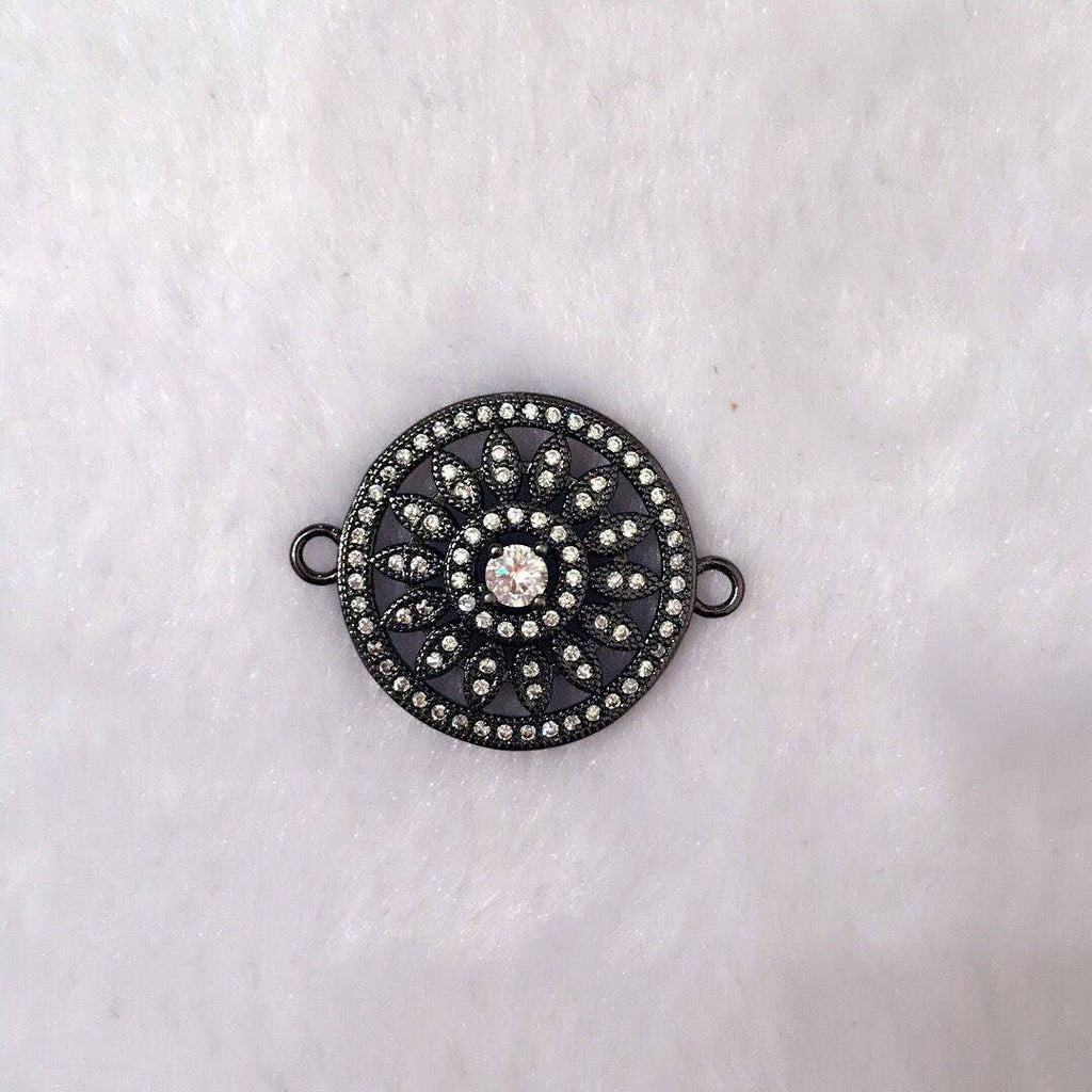 CZ Micro Pave Round Filigree flower Connector, 21x27mm,sku#A38