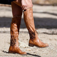 Load image into Gallery viewer, Women's Lace-Up Leather Boots | Round Toe Chunky Heel High Shaft | Black &amp; Brown