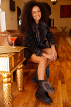 Load image into Gallery viewer, The Kajapati Black Leather Natural Fur Mid Calf Women Boot