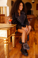 Load image into Gallery viewer, The Kajapati Black Leather Natural Fur Mid Calf Women Boot
