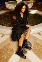 Load image into Gallery viewer, The Kajapati Black Leather Natural Fur Mid Calf Women Boot