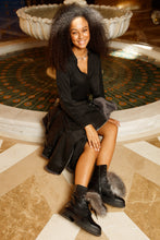 Load image into Gallery viewer, The Kajapati Black Leather Natural Fur Mid Calf Women Boot