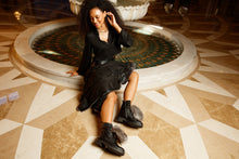 Load image into Gallery viewer, The Kajapati Black Leather Natural Fur Mid Calf Women Boot