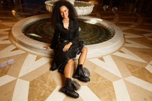 Load image into Gallery viewer, The Kajapati Black Leather Natural Fur Mid Calf Women Boot