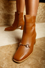 Load image into Gallery viewer, The Bukres Tan Leather Block Heel Mid Calf Women Boot