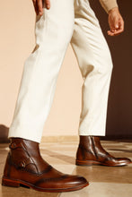 Load image into Gallery viewer, The Rand Brown Leather Double Buckle Brogue Men Boot with a Zipper