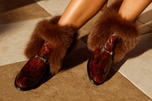 Load image into Gallery viewer, The Izmir Brown Patent Leather Natural Fur Mid Calf Women Boot