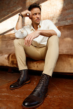 Load image into Gallery viewer, The Anderson Brown Leather &amp; Suede Brogue Lace-Up Men Boot with a Zipper