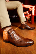 Load image into Gallery viewer, The Randor Brown Crocodile Leather Side-Zip Dress Ankle Men  Boot
