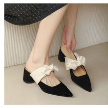Load image into Gallery viewer, Women's Chunky Heel Pointed Toe Slip-On Heels with Bow | French Style Block Heels