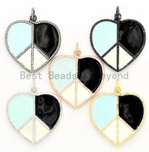 Load image into Gallery viewer, 40mm Large Enamel Colorful Peace Heart Shape Pendant,CZ Micro Pave Oil Drop pendant, Enamel pendant, Black/White Enamel, sku#F580