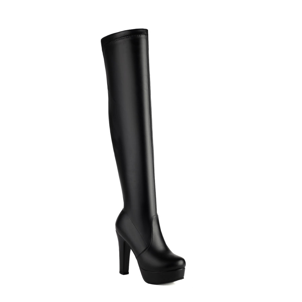 Women's Over-the-Knee Boots | Chunky Block Heel Round Toe | PU Leather & Suede
