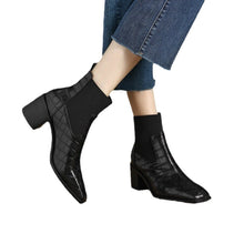 Load image into Gallery viewer, Women's Chunky Heel Square Toe Cowhide Leather Pumps | Minimalist Luxury Heels