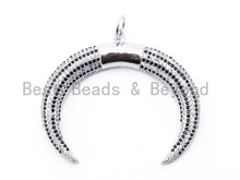 Load image into Gallery viewer, CZ Black Micro Pave Crescent Moon Double Horn Pendant, Cubic Zirconia Pendant,44x44mm, sku#F140