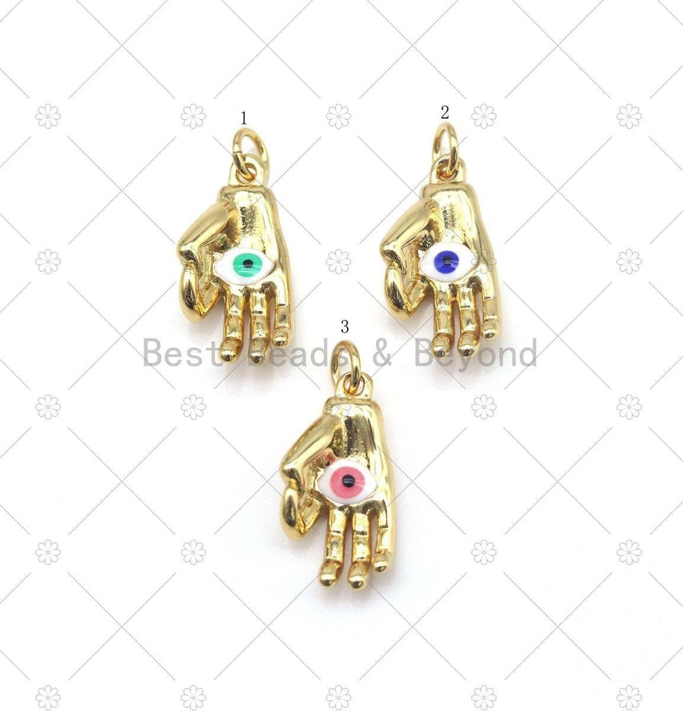 Enamel Colorful Evil Eye On Hand Shape Pendant, SKU#Y550