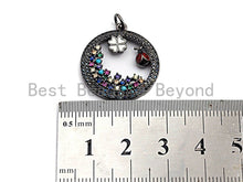 Load image into Gallery viewer, Colorful CZ Micro Pave Hollow Out Clover and Ladybird Pendant/Charm, Silver/Black/Gold Tone, 20x25mm,Sku#Z592
