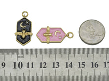 Load image into Gallery viewer, Gold CZ Enamel Bee Moon Star On Hexagon Charm, Sku#L690