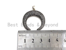 Load image into Gallery viewer, CZ Micro Pave OX Horn Shape Pendant, Antique Silver Tone, Cubic Zirconia Pave Crescent Charm Pendant, 32x35mm,sku#F1028