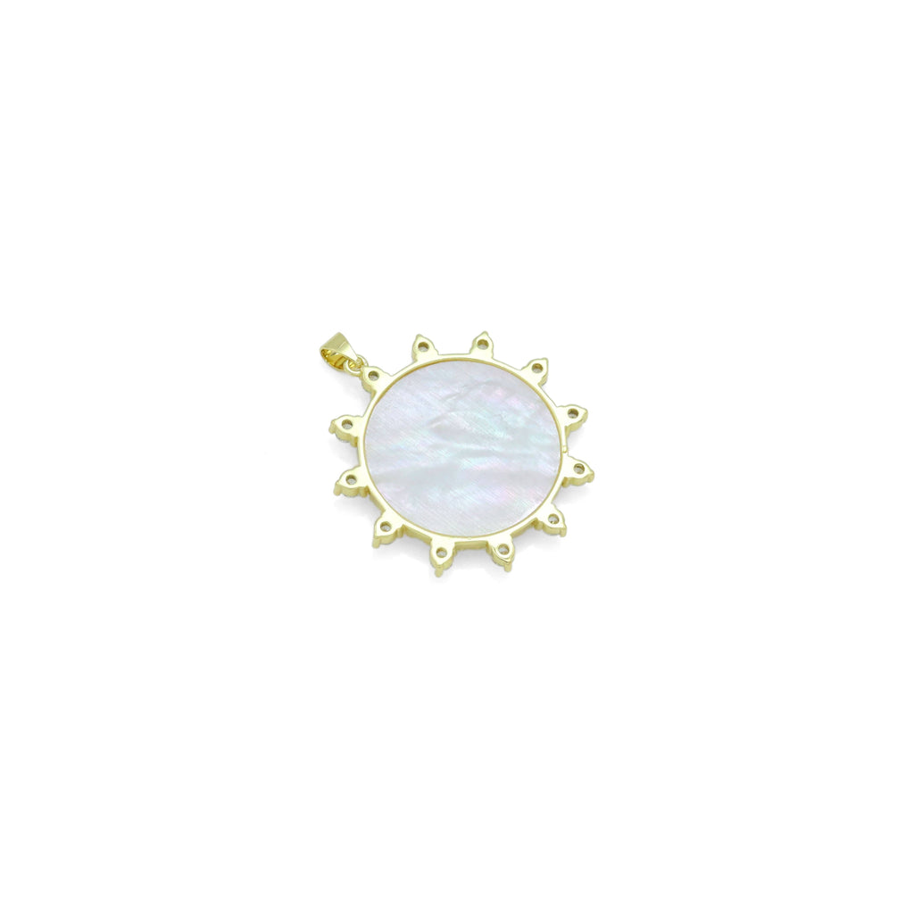 CZ Pave Spike Gold Evil Eye Mother of Pearl Pendant, Sku#LX631