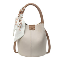 Load image into Gallery viewer, Women's PU Leather Bucket Tote Bag with Silk Scarf Detail – Everyday Shoulder Handbag