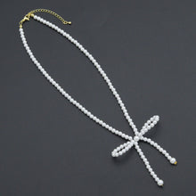 Load image into Gallery viewer, White Pearl Bow Pendant Adjustable Necklace, Sku#L720