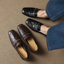 Load image into Gallery viewer, Women's Square-Toe Chunky Heel Sheepskin Leather Pumps - Mid Heel Slip-On Dress Shoes