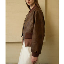 Load image into Gallery viewer, Stylish Zippered Leather Jacket With A Retro Biker-inspired Design And Long Sleeves