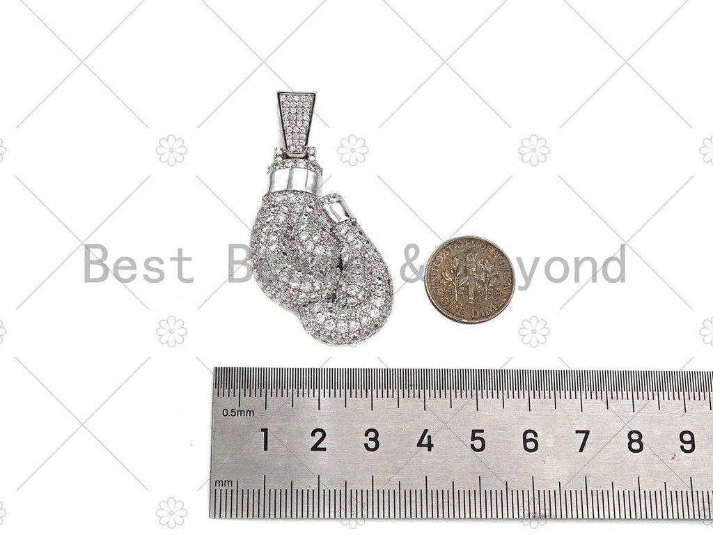 CZ Micro Pave 3D Boxing Gloves Shape Pendant/Charm,Cubic Zirconia Charm, Necklace Bracelet Charm Pendant,24x43mm, Sku#L507