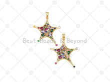 Load image into Gallery viewer, Colorful CZ Micro Pave Five Point Star Shape Pendant, 18K Gold Filled Starfish Charm, Necklace Bracelet Charm Pendant,33x37mm,Sku#LK476