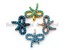 Load image into Gallery viewer, CZ Micro Pave Turquoise Bowknot Pendant/Charm, Blue CZ Charm in Gold/Silver/Black Finish for Necklace Bracelet, 11x14mm, sku#F337