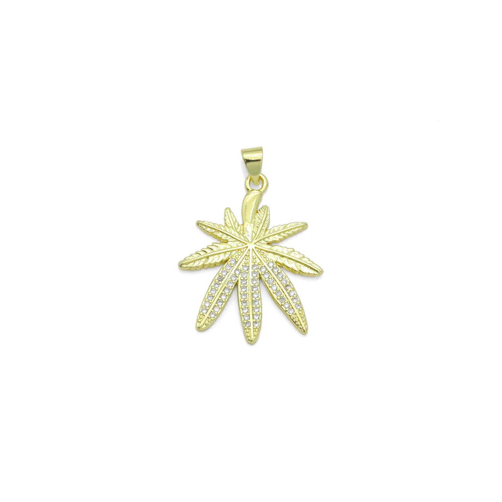 Clear CZ Gold Maple Leaf Charm Pendant, Sku#LK1169