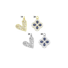 Load image into Gallery viewer, Baguette CZ Heart blue stone flower Charm Pendant,Sku#A496