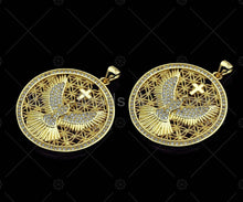 Load image into Gallery viewer, 18K Gold Hollow Out Tercel On Round Coin Shape Pendant, Eagle Round Charm, Animal Pave Pendant, Gold plated,mm, Sku#LK53