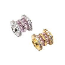 Load image into Gallery viewer, CZ Tube Gold Silver Spacer beads, Sku#B354