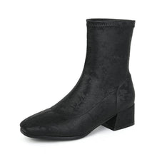 Load image into Gallery viewer, Women's Floral Embroidered Chunky Heel Booties | Retro Square Toe Slip-On Ankle Boots